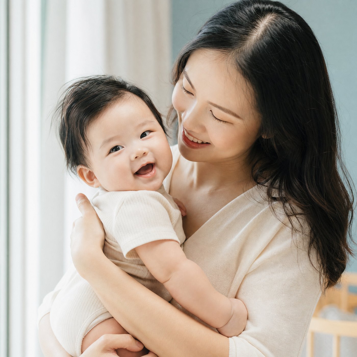 A parent and happy baby